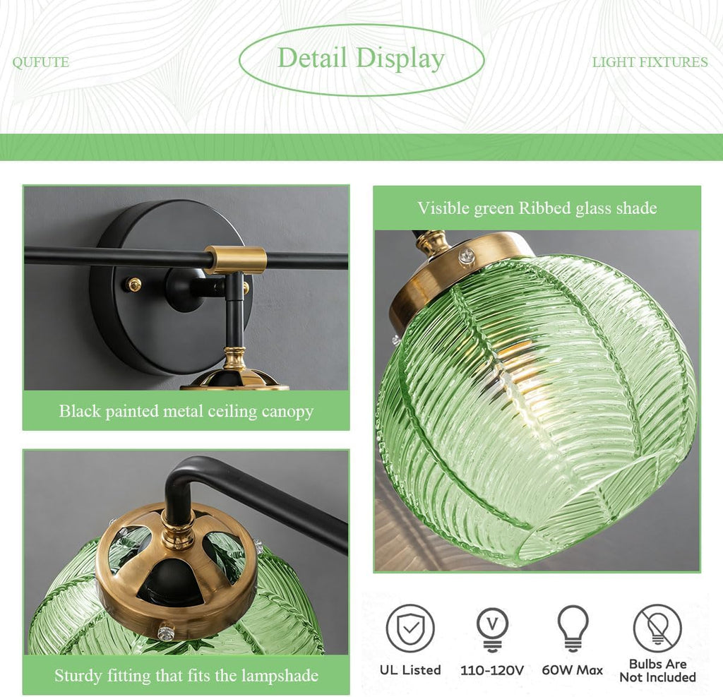 Modern Vanity Light Bathroom 4-Light Fixtures Vintage Wall Lamp Emerald Green Glass Globe Shade Over Mirror Vanity Wall Lights Indoor Deco Lighting Fixture for Mirror Kitchen Cabinet