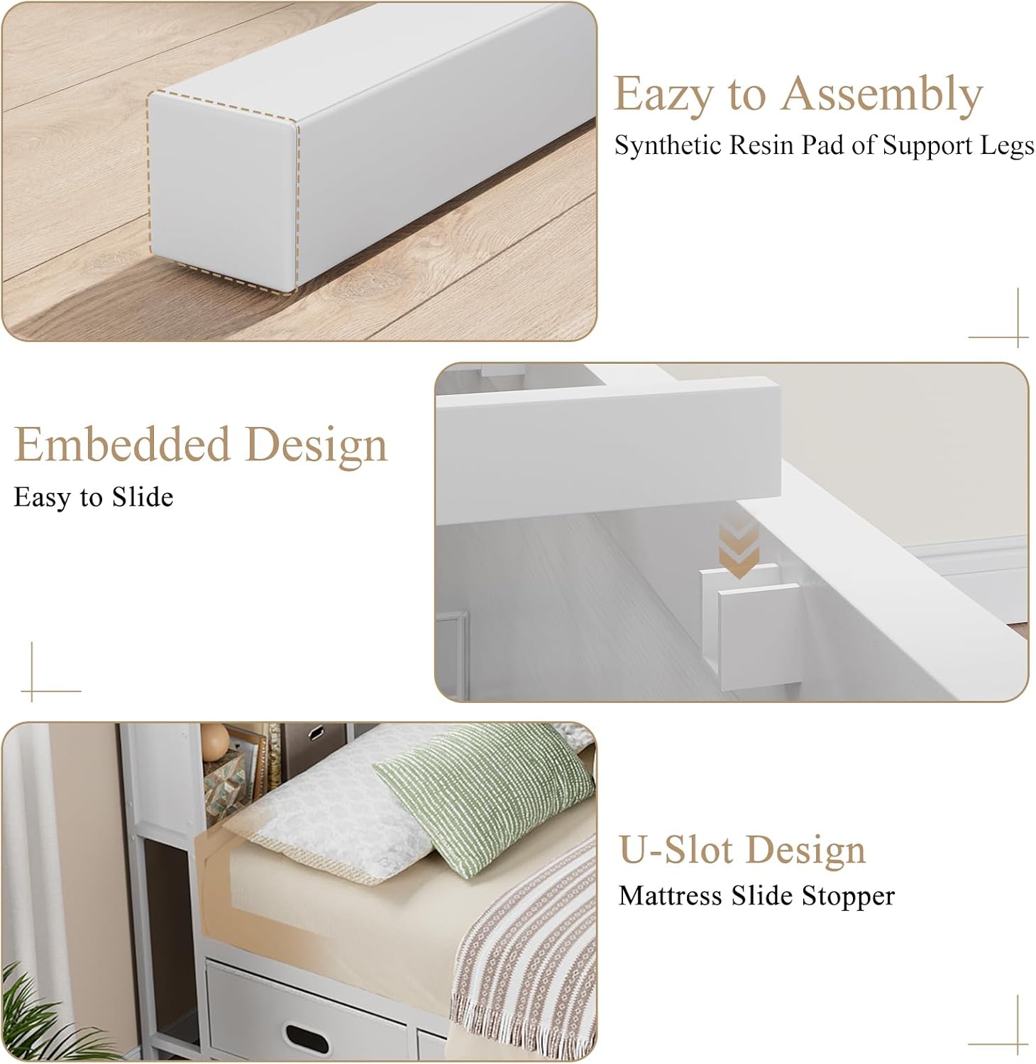 Twin Size Corner Bed Frame with 8 Bookcase Headboard & 4 Storage Drawers, Twin Metal Platform Bed with LED Light Strip & Charging Station, Twin Daybed for Kids Teens Guests,White