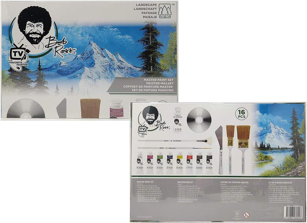 Bob Ross Master Artist Oil Paint Set Bundle with Aluminum Table Easel & 2-Pack 12x16 Stretched Canvas for Painting (3 Items)