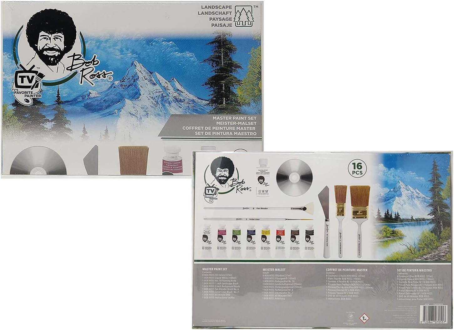 Bob Ross Master Artist Oil Paint Set Bundle with Aluminum Table Easel & 2-Pack 12x16 Stretched Canvas for Painting (3 Items)