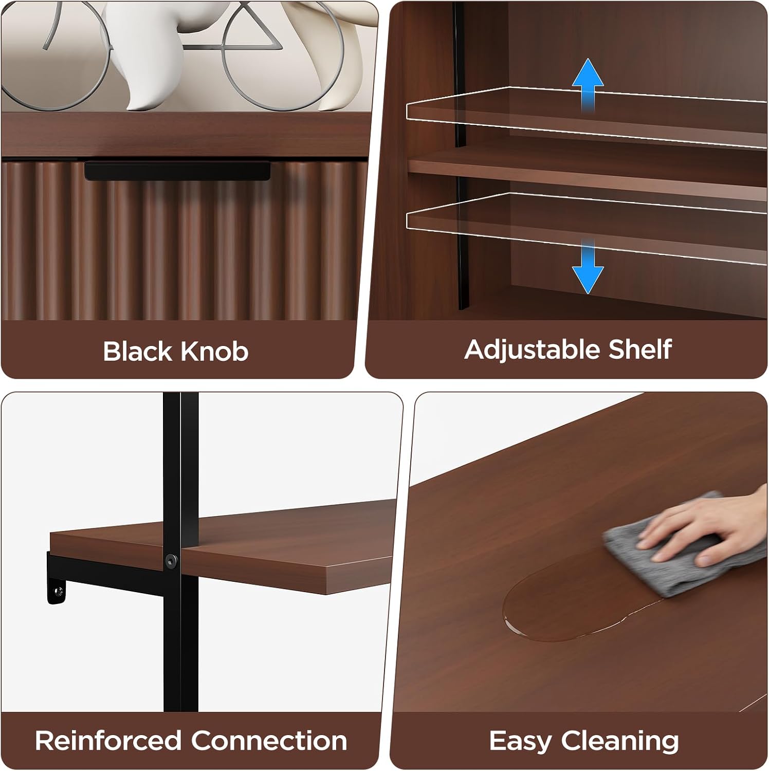 Halitaa Set of 2 Walnut & Black Ladder Shelf with Storage Cabinet, Modern Ladder Bookshelf with Doors, Wall Mount Bookcase with Metal Frame, Display Shelves for Living/Bed/Bathroom, Home Office