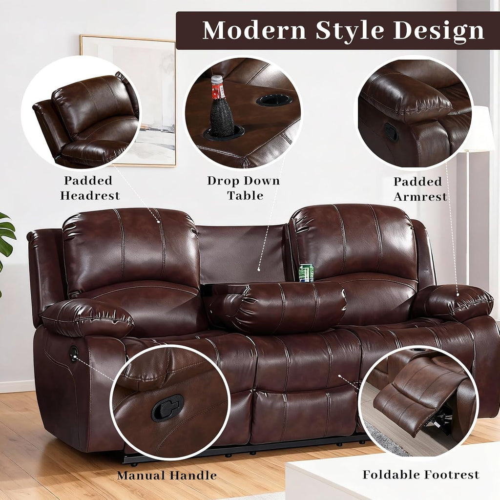 Betsy Furniture 3PC Faux Leather Manual Reclining Couch Set, Living Room Furniture Set, Sofa, Loveseat, Glider, 8018 Multiple Colors (Brown, Sofa+Loveseat+Chair)