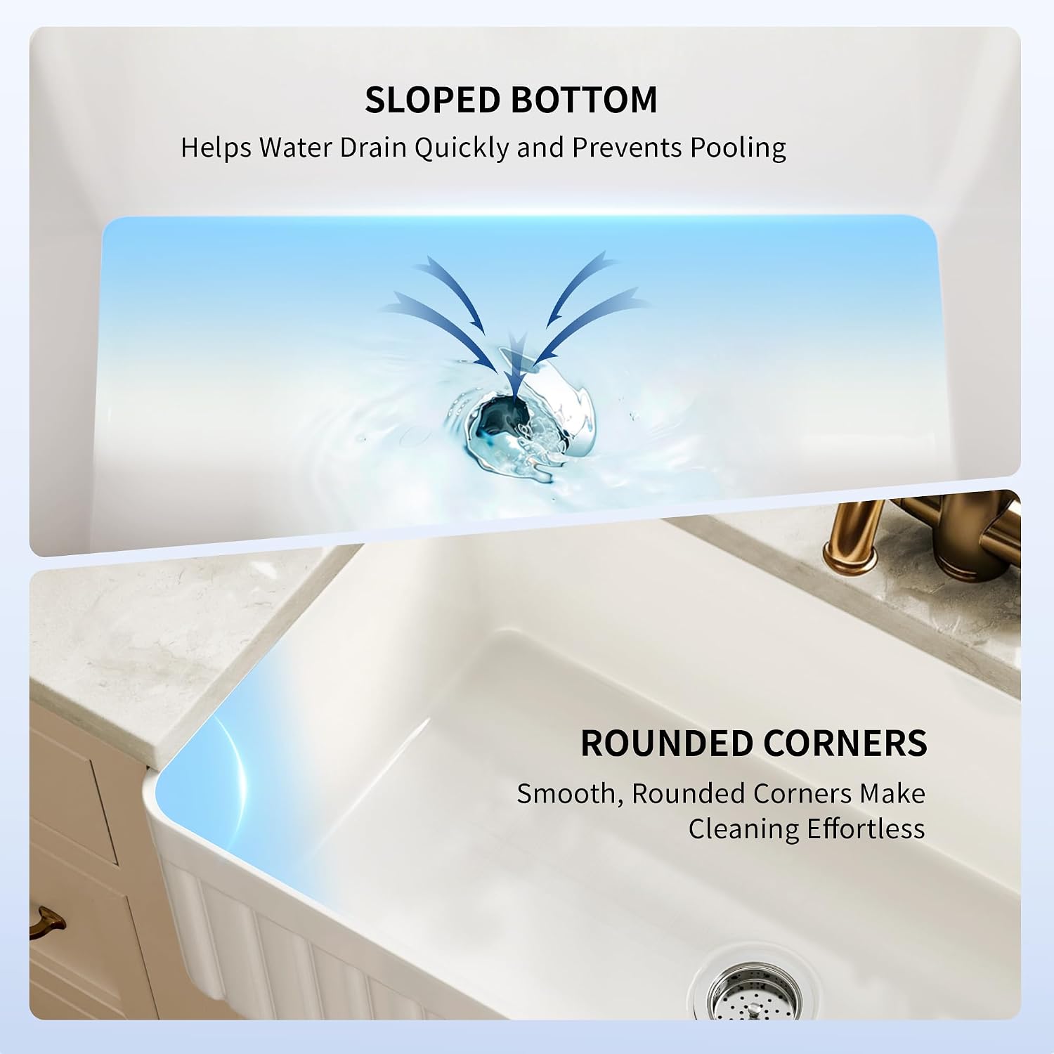 DeerValley White Farmhouse Sink 33 inch, Fireclay Apron Front Farm Kitchen Sink, Single Bowl Deep Drop-in Undermount Reversible Sinks with Grid & Strainer
