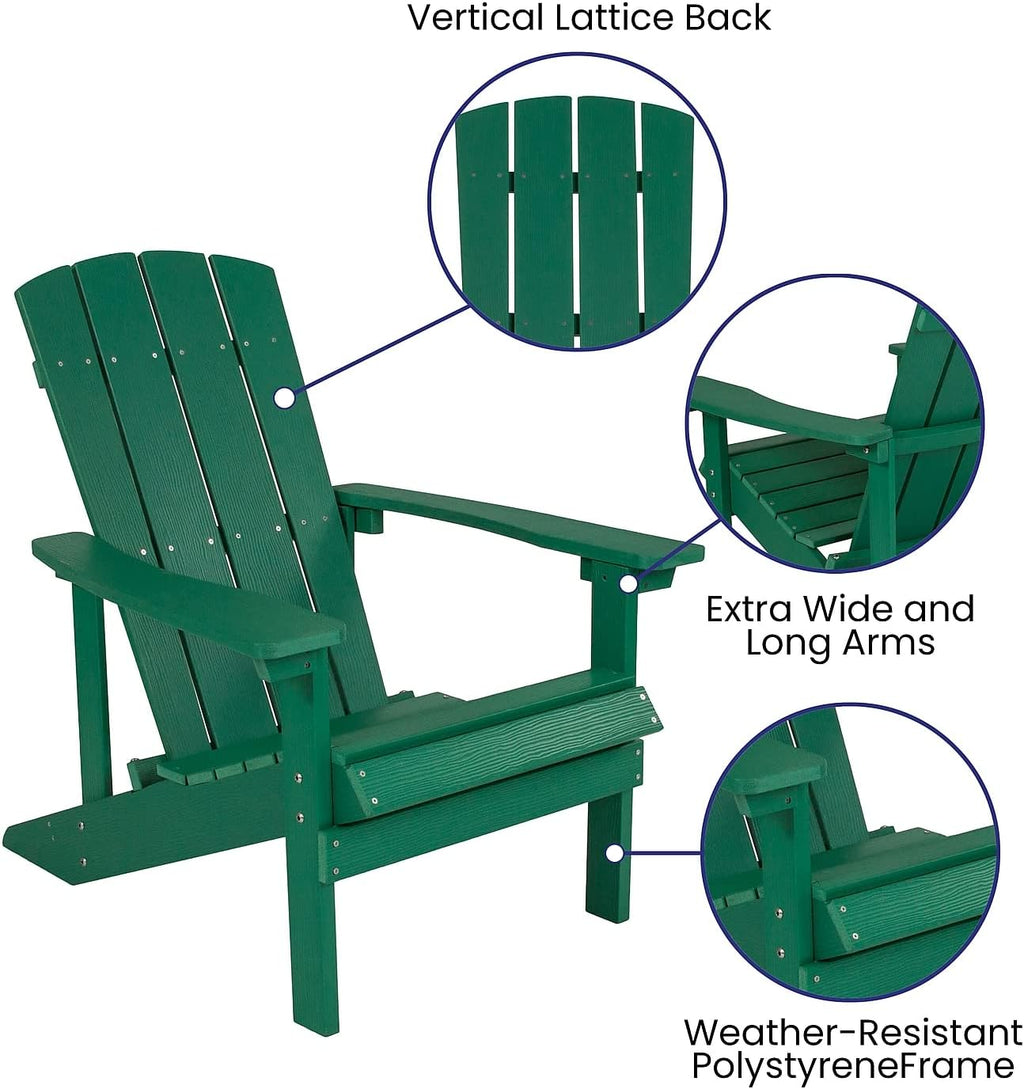 Flash Furniture Charlestown Commercial Grade Indoor/Outdoor Adirondack Chair, Weather Resistant Durable Poly Resin Deck and Patio Seating, Green