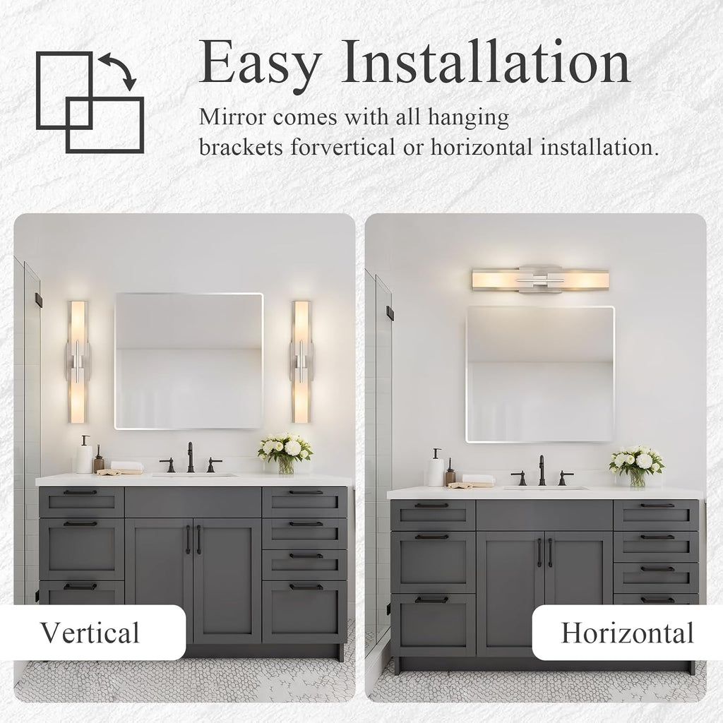 VitaLink 24' Bathroom Vanity Light, Satin Nickel 2-Light Frosted Glass Wall Lights for Bathroom Hardwired Wall Mount Lighting Fixtures for Living Room Bedroom E12