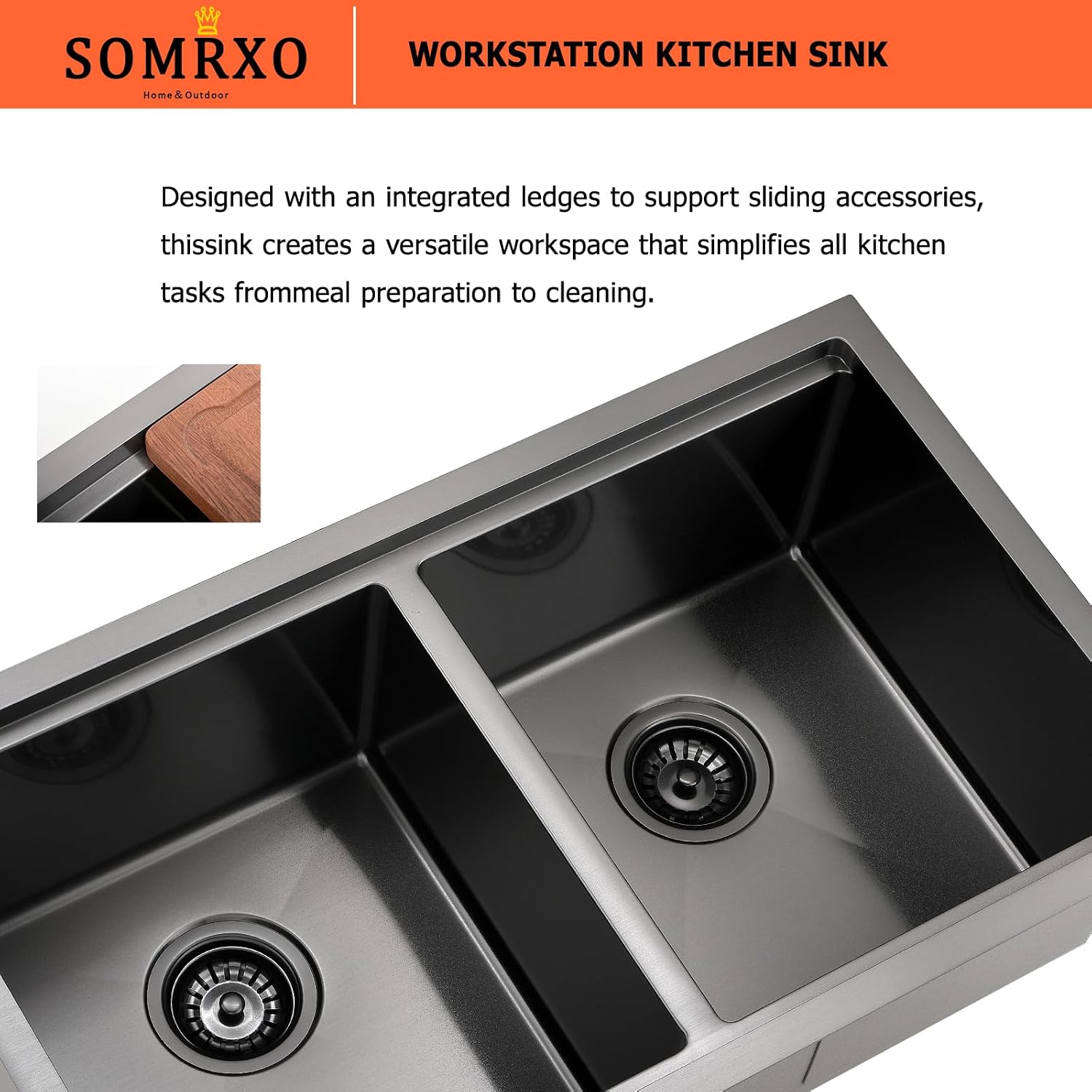 30 Inch Black Undermount Kitchen Sink Double Bowl - 30x18 Undermount Workstation Sink 16 Gauge Black Stainless Steel 10 Inch Deep Double Bowl Kitchen Sinks