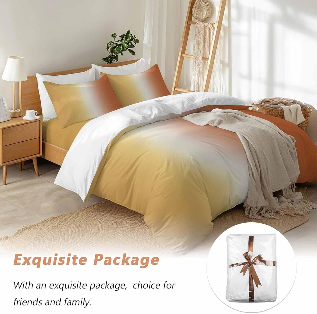 Gradient Yellow Orange Duvet Cover Set Queen Size 4 Pieces Modern Abstract Minimalist Ocean Beach Bedding Set with Zipper Closure, 1 Comforter Cover 86x86 Inches 1 Flat Sheet & 2 Pillow Cases