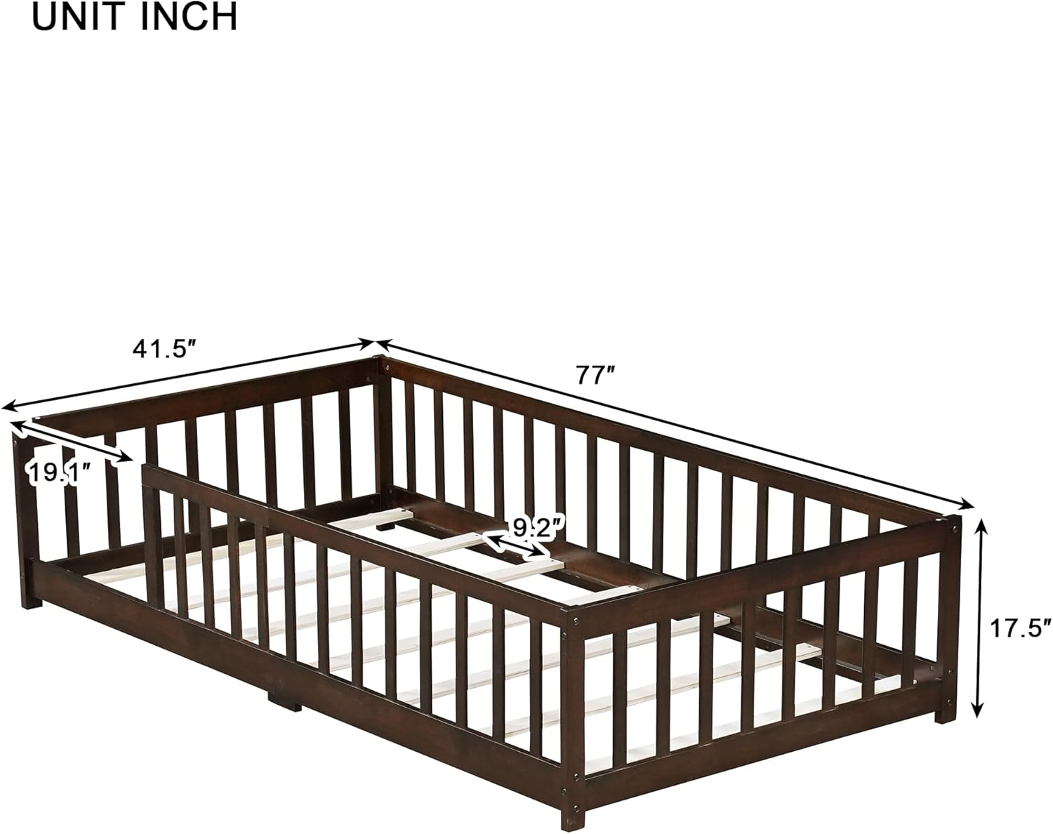Twin Size Kids Montessori Floor Bed,Twin Floor Bed Frame with Slats,Solid Wood Twin Bed Frame for Girls Boys,White