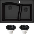KRAUS KGD-442 Quarza 33-inch 33' Dual Mount 60/40 Double Bowl Granite Kitchen Sink in Black