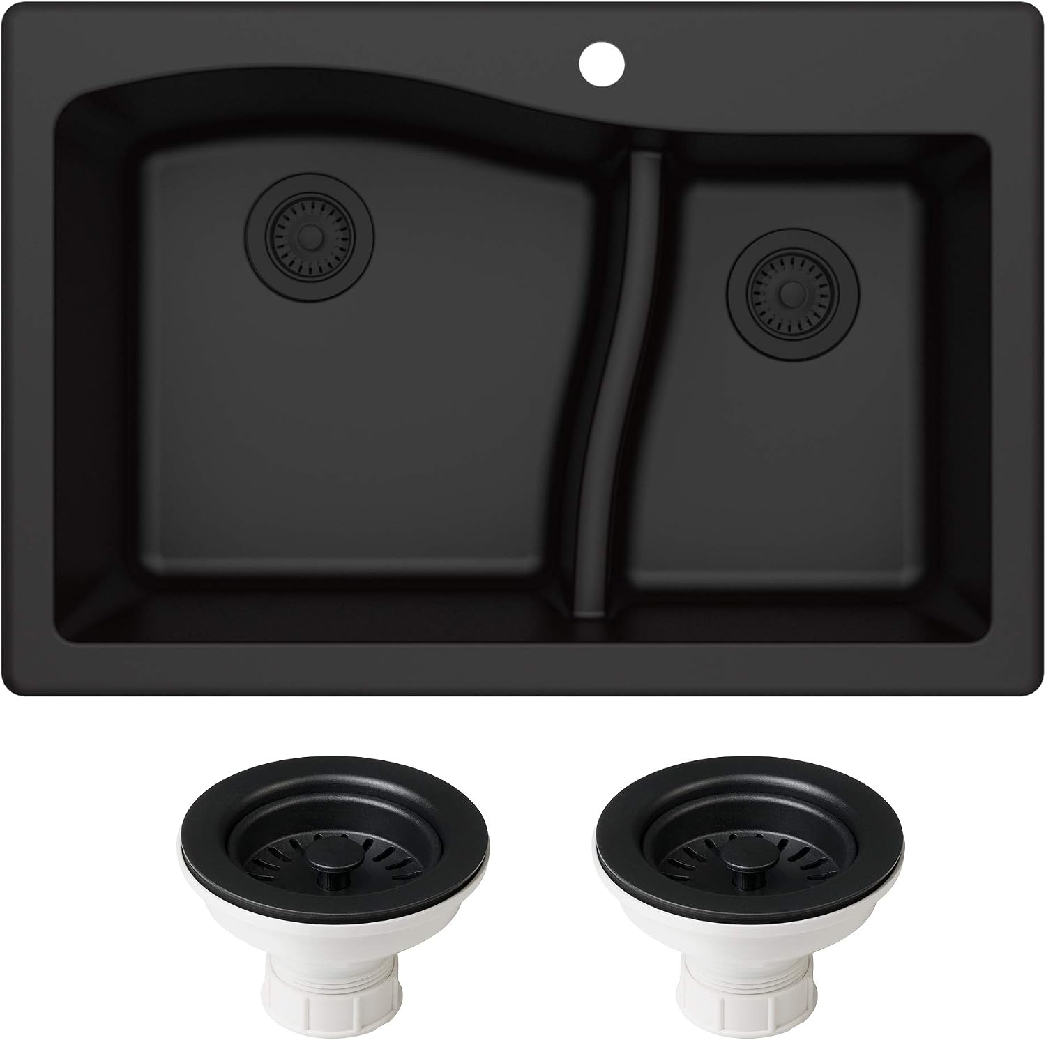 KRAUS KGD-442 Quarza 33-inch 33' Dual Mount 60/40 Double Bowl Granite Kitchen Sink in Black