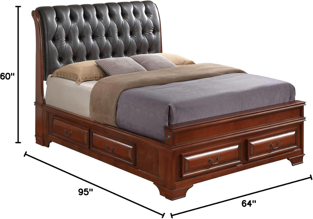 Glory Furniture LaVita Queen Storage Bed w/Faux Leather Headboard in Oak