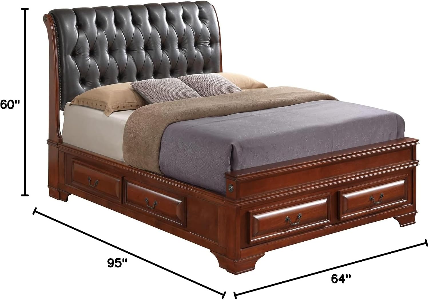 Glory Furniture LaVita Queen Storage Bed w/Faux Leather Headboard in Oak