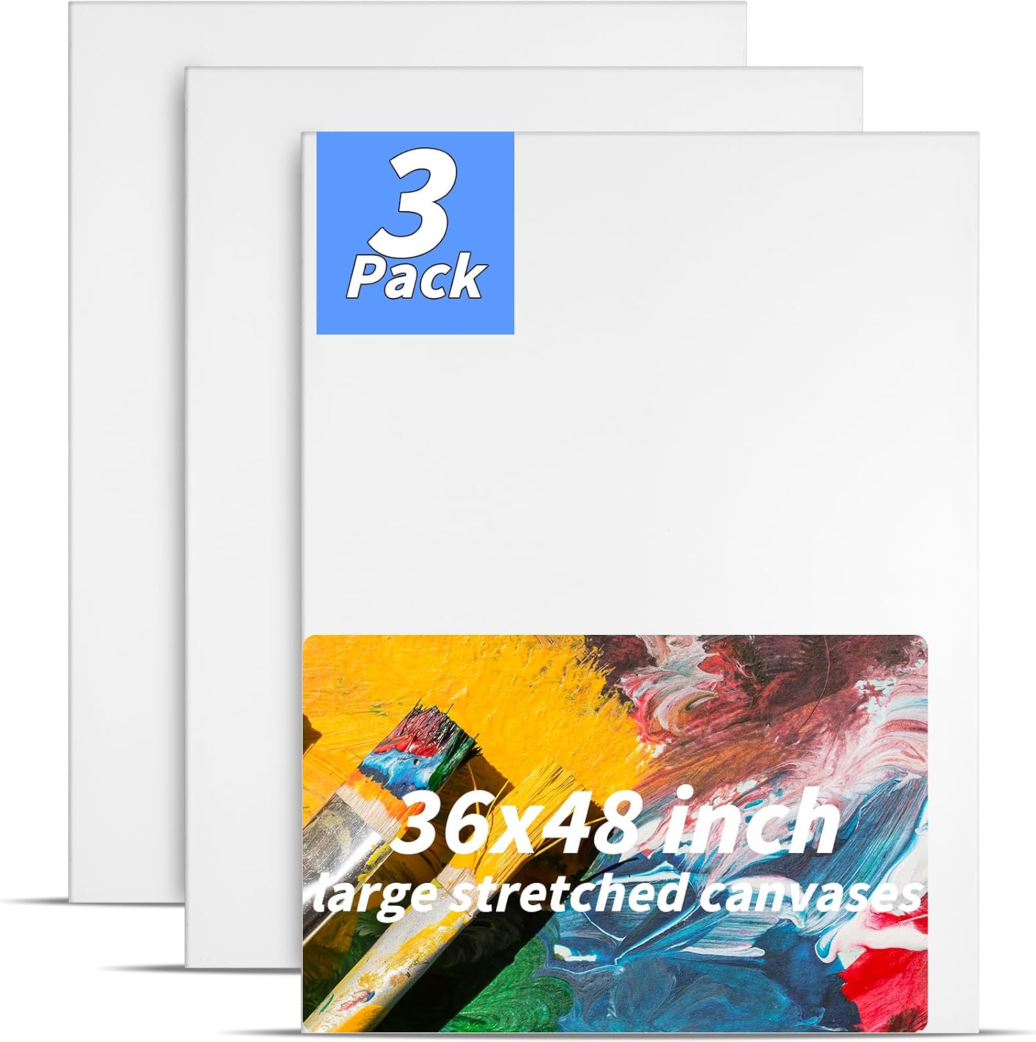 Oleitodh 3 PACK Stretched Canvases for Painting 48x36 100% Cotton Large Canvas Boards for Painting Bulk, White Painting Canvas for Oil, Acrylic Paint & Other Painting Media
