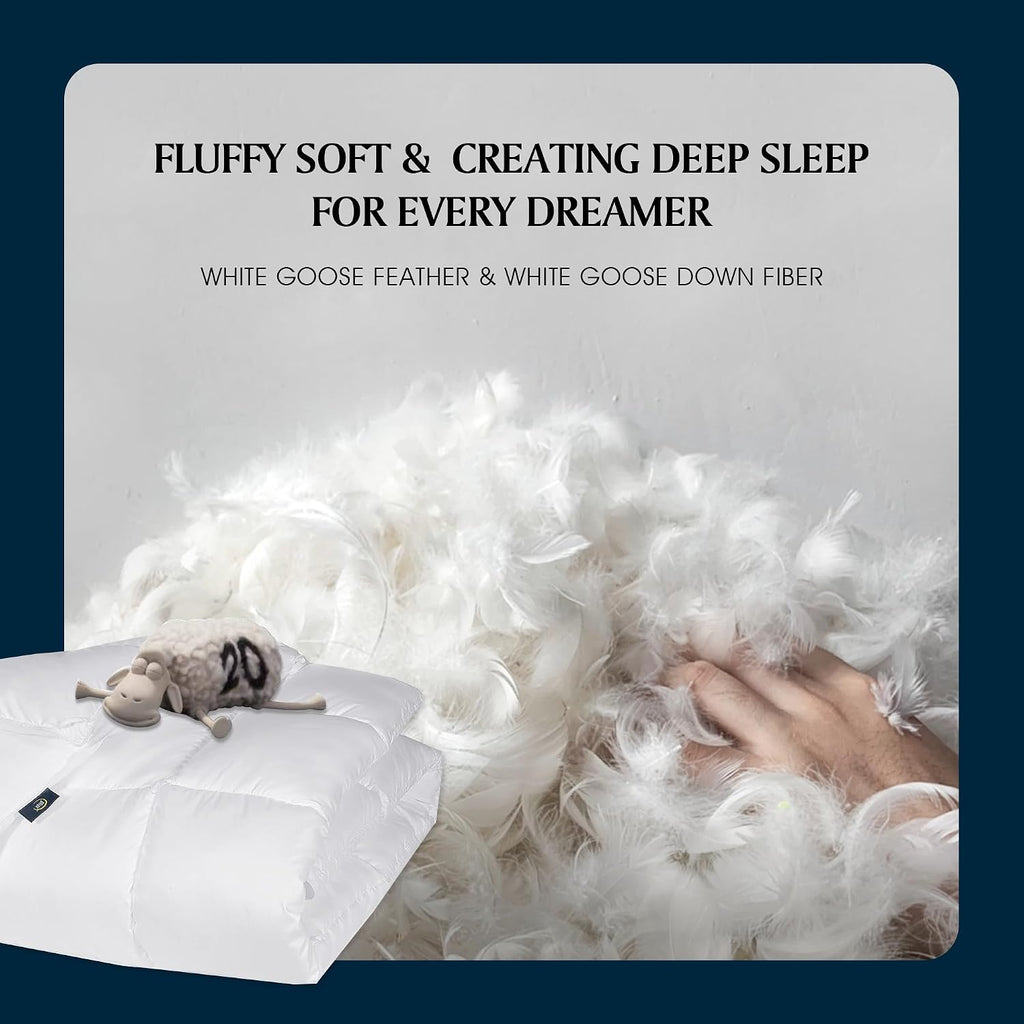 Serta Goose Feather Down Fiber Cotton Comforter Queen Size - 100% Cotton Duvet Insert - Hotel Luxury Hypoallergenic Bedding Comforter All Season Medium Warmth 90 x 90 Inch White,(Pack of 4)