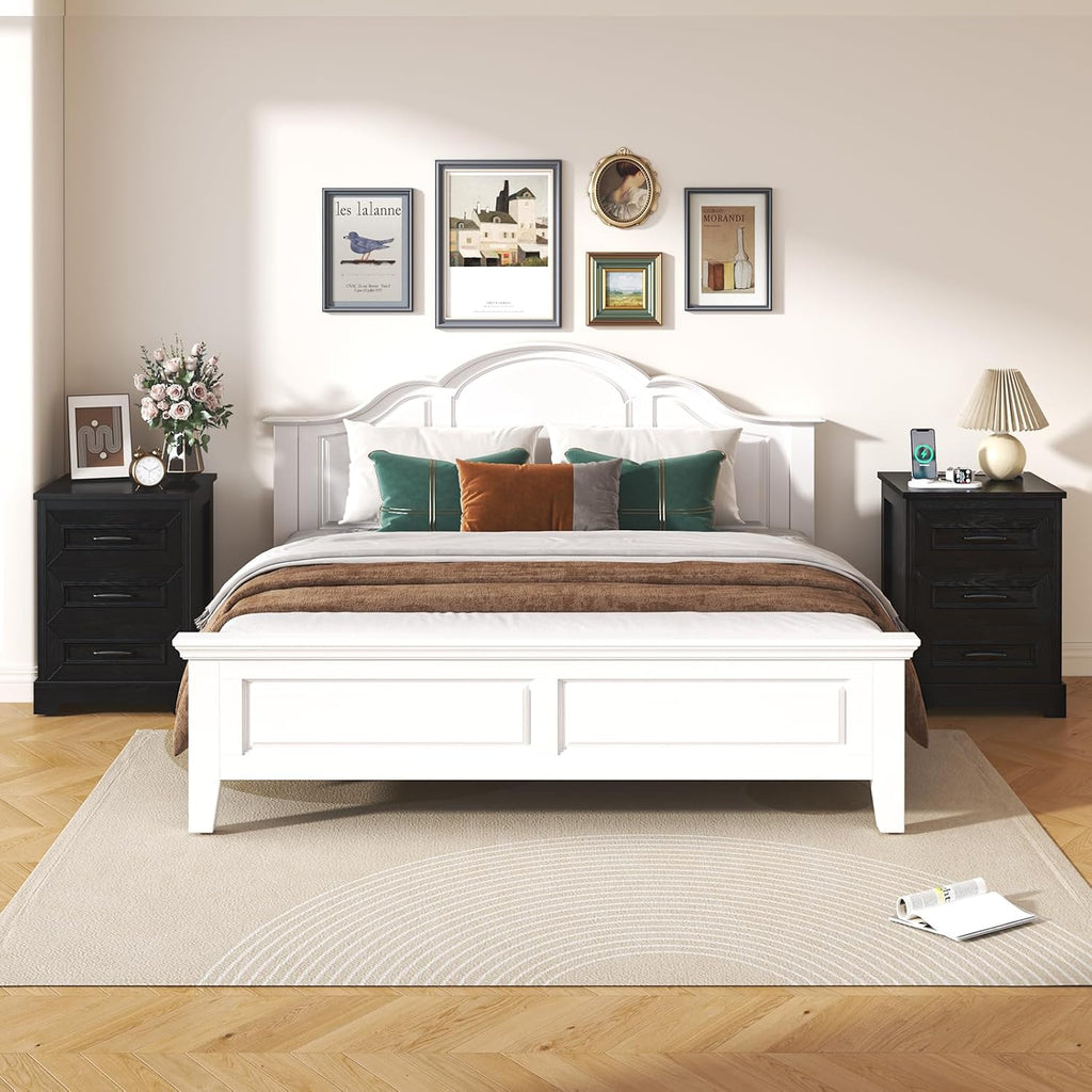 Farmhouse Nightstand with Charging Station- Wood Night Stand Set 2, 3 Drawer Nightstands Set of 2, Bedside Table with Storage, Rustic Night Stands for Bedroom, Closet, 18' Wide, 24' Tall