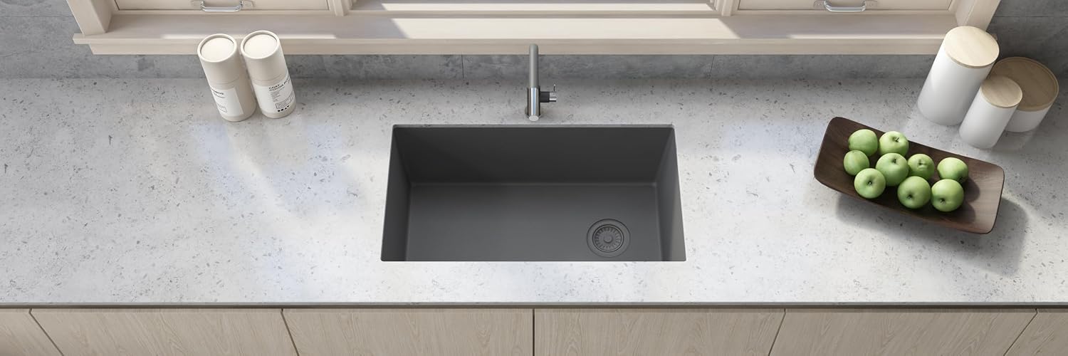 Ruvati 32 x 19 inch epiGranite Undermount Granite Composite Quartz Single Bowl Kitchen Sink - Urban Gray - RVG2033UG