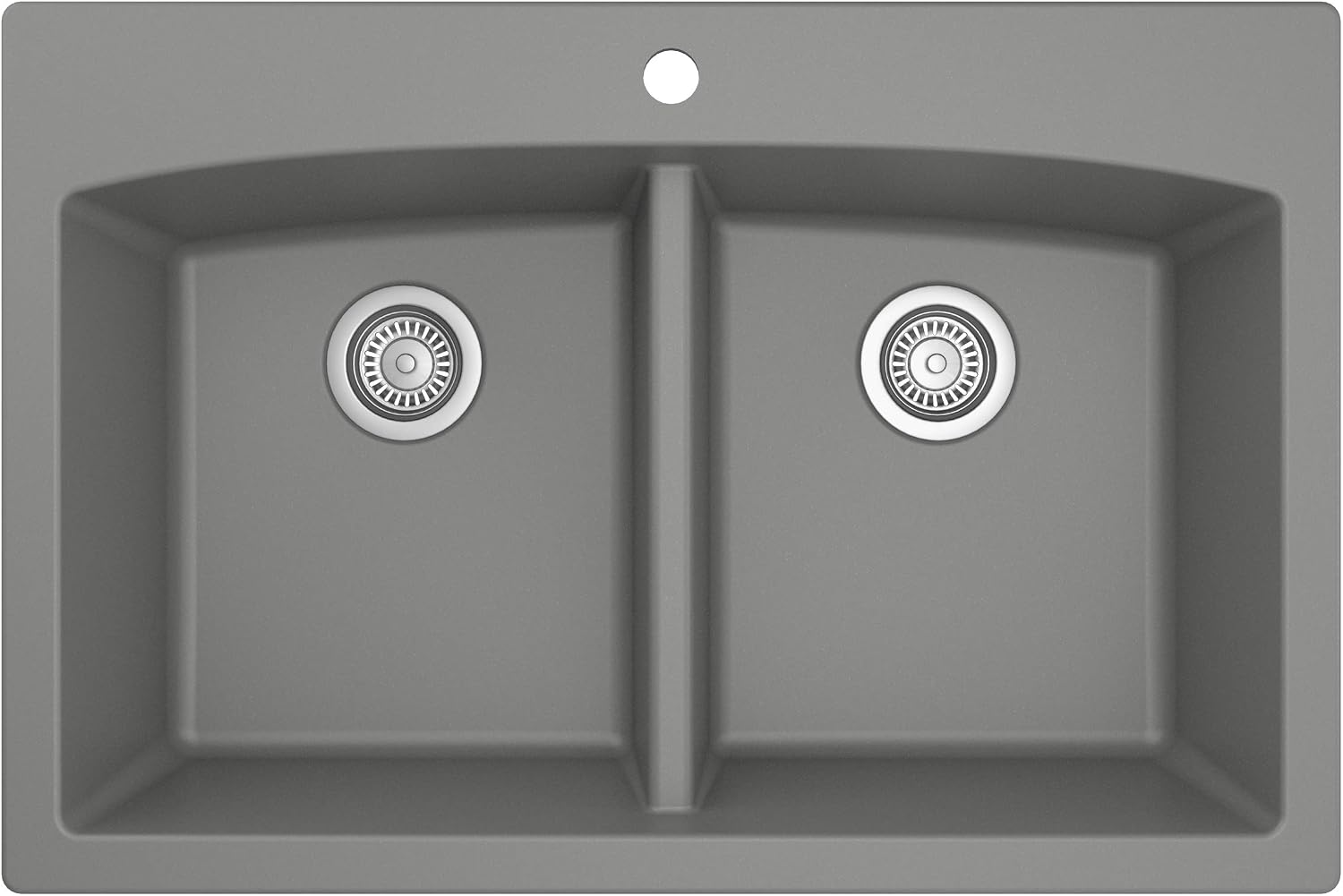 Karran QT-710 33 Inch Top Mount Double Bowl Kitchen Sink, 50/50 Low Divide Quartz Composite Drop-In Sink, Rear Drain, Heat and Scratch Resistant, Grey