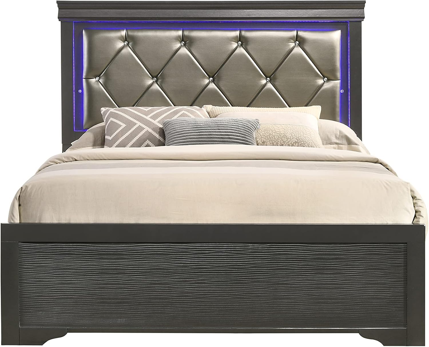 Full 4 Pcs LED Bedroom Set Made with Wood in Gray