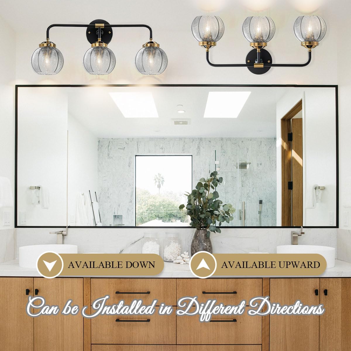 Black Bathroom Light Fixtures 3-Lights Vintage Vanity Wall Sconce Over Mirror with Ribbed Smoky Gray Globe Shade Mid Century Modern Lights Fixture Art Deco Farmhouse Vanity Lighting