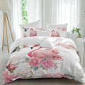 Prime Leader Flamingos Rose Duvet Cover Set Queen Size 4 Pieces Pink Watercolor Floral Spring Nature Bedding Set with Zipper Closure, 1 Comforter Cover 92x106 Inches 1 Flat Sheet & 2 Pillow Cases