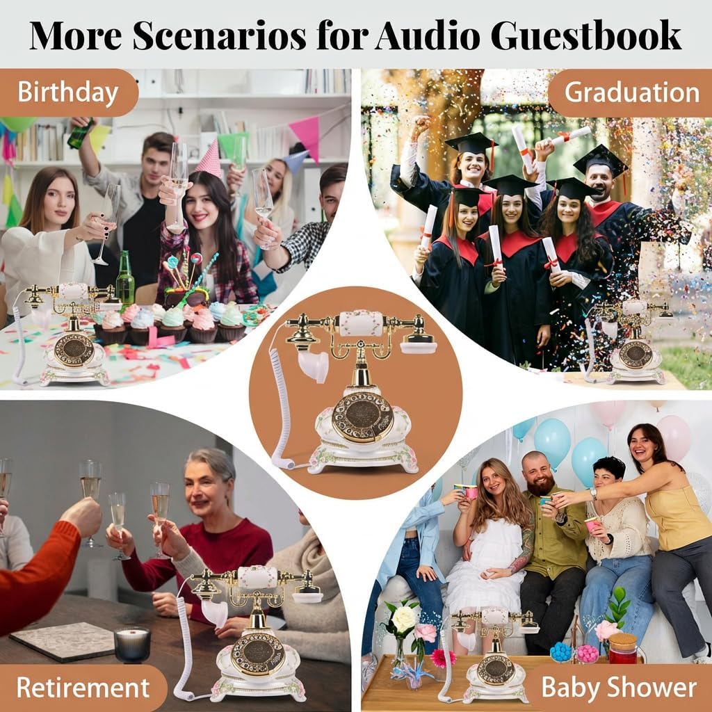 Audio Guest Book Wedding Phone, Audio Guestbook Phone Recorder, Leave a Message After the Tone Guest Book, for Weddings, Parties, Birthdays, Graduations (Flower Striped