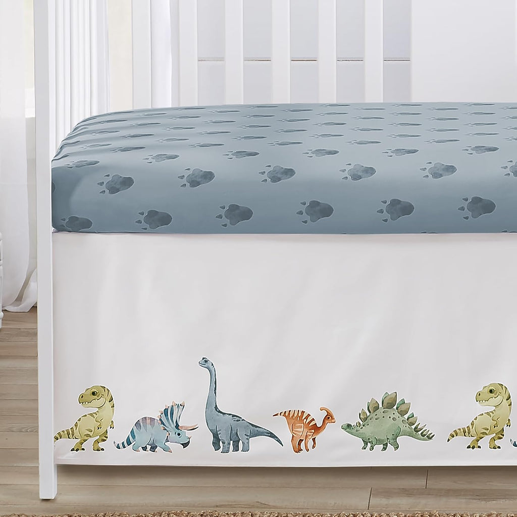 Sweet Jojo Designs Watercolor Dinosaur Dino Boy Baby Crib Bedding Set Infant Nursery Room BreathableBaby Breathable Mesh Crib Liner 6p Green Blue White Modern Dinosaurs Jurassic Animal Track Footprint