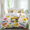 Spring Floral Duvet Cover Set Queen Size 4 Pieces Watercolor Lemon Oil Painting Flowers Farmhouse Bedding Set with Zipper Closure, 1 Comforter Cover 90x92 Inches 1 Flat Sheet & 2 Pillow Cases