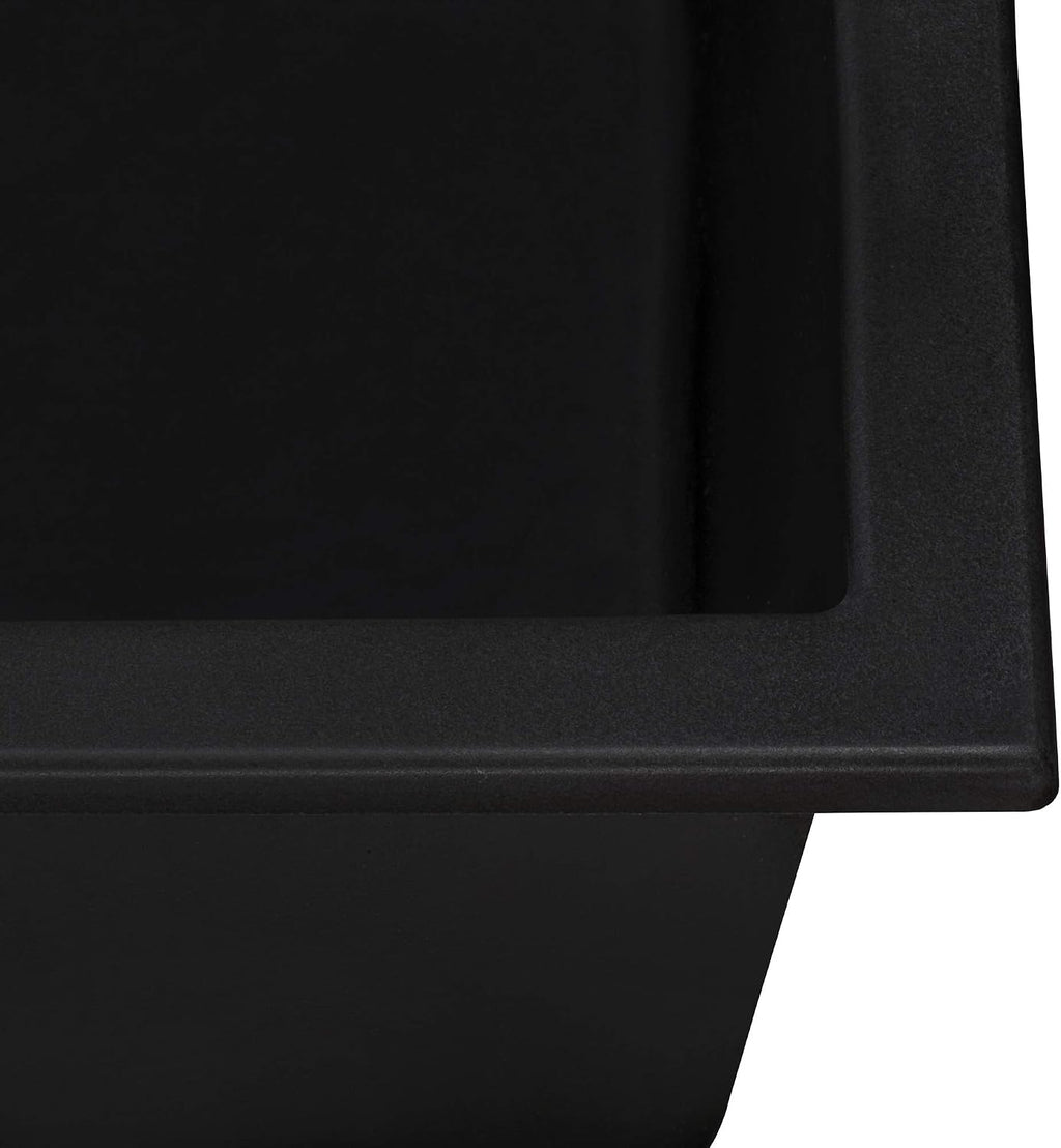 Ruvati 18 x 20 inch epiGranite Drop-in Topmount Granite Composite Quartz Single Bowl Wet Bar Prep Sink - Midnight Black - RVG1018BK