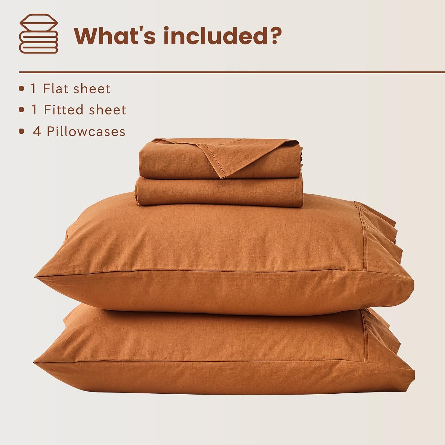 Bedlifes 100% French Flax Linen Sheets Set King Size - 6 Piece Extra Deep Pocket 18-24',Soft Breathable King Bed Sheets with Temperature Regulating & Moisture-Wicking(Brown