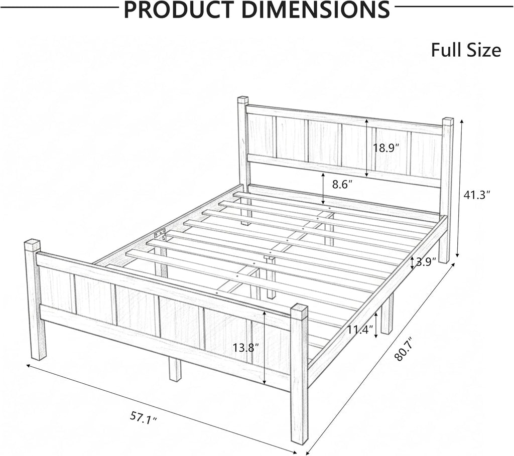 Full Size Flat Panel Bed with Headboard & Footboard, Minimalist Modern Platform Bed with Wood Grain Finish, Shaker & Farmhouse, 11.5' Under-Bed Storage, Sleek & Functional (Black3, Full)