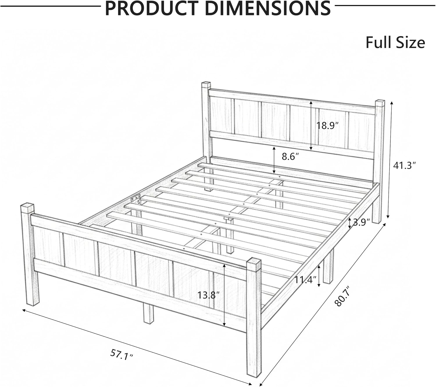 Full Size Flat Panel Bed with Headboard & Footboard, Minimalist Modern Platform Bed with Wood Grain Finish, Shaker & Farmhouse, 11.5' Under-Bed Storage, Sleek & Functional (Black3, Full)