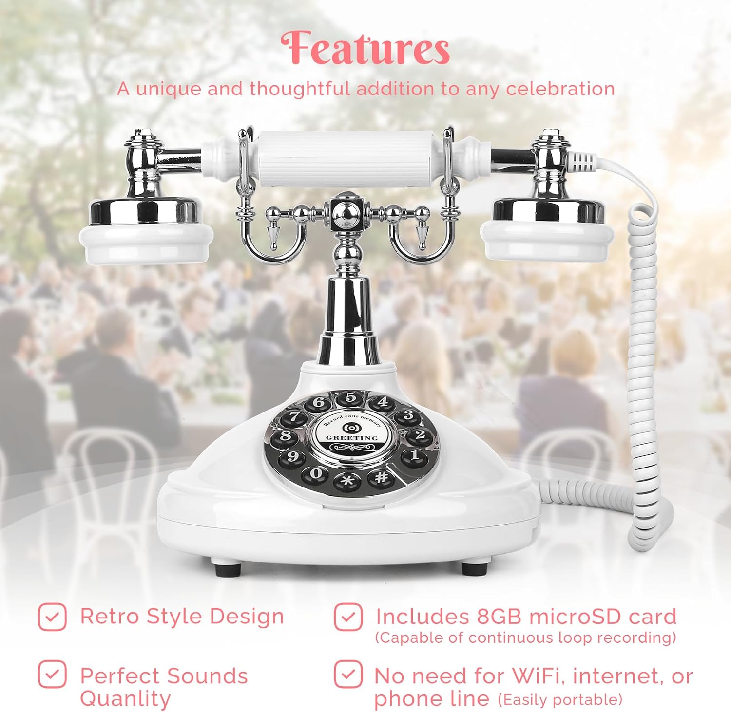 Audio Guest Book Phone,Vintage Wedding Guest Book Phone with Custom Voice Messages & Voicemail Recording for Weddings, Parties & Special Occasions