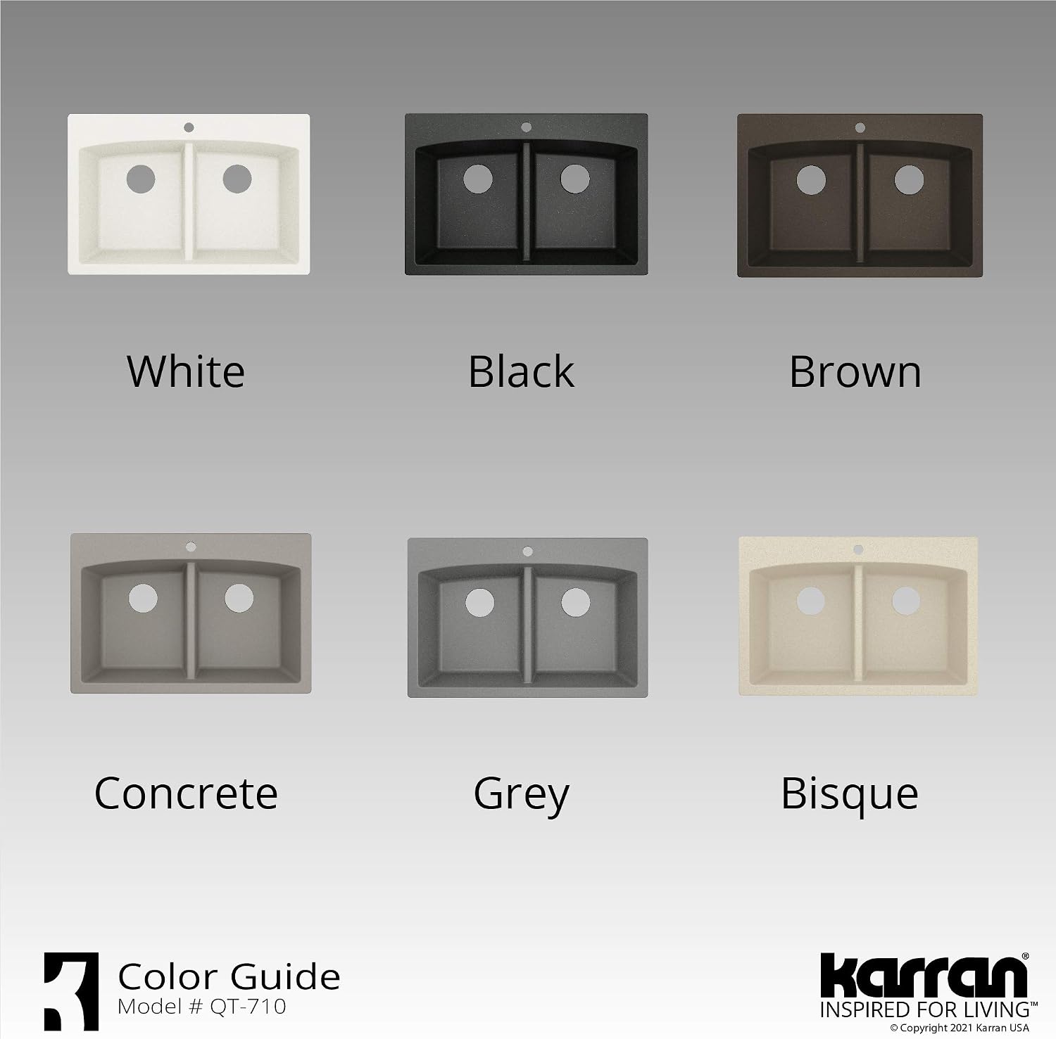 Karran QT-710 33 Inch Top Mount Double Bowl Kitchen Sink, 50/50 Low Divide Quartz Composite Drop-In Sink, Rear Drain, Heat and Scratch Resistant, Brown