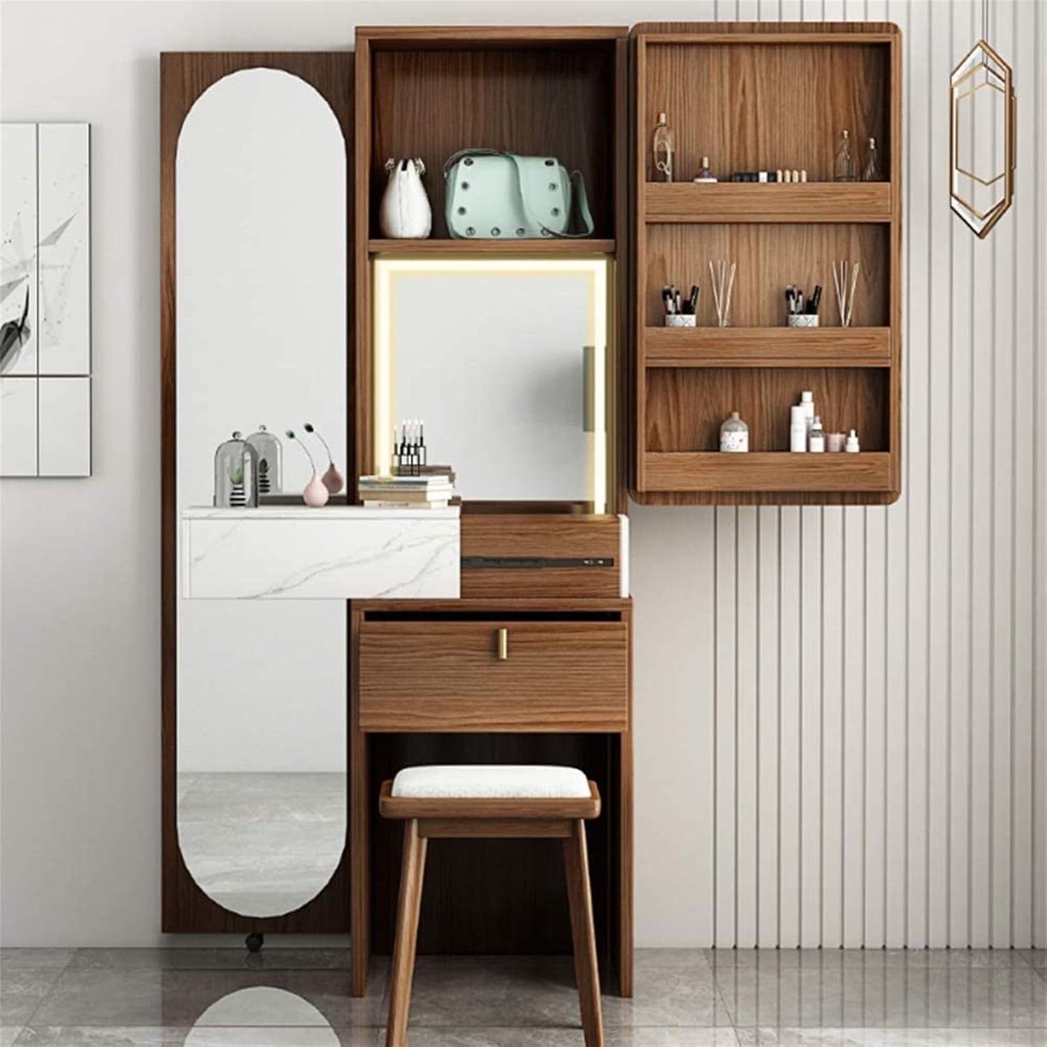 Vanity Table Set|Modern Minimalist Dressing Table | with lockers | Full-Length Mirror | Bedroom Dressing Table | Large Capacity Storage Function