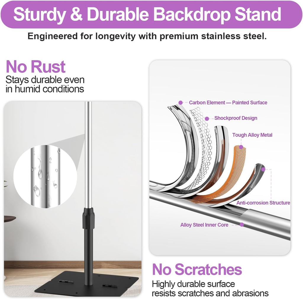 EMART Backdrop Stand Heavy Duty, 10x10Ft Pipe and Drape Backdrop Stand, Stable Background System Kit with 2 Metal Bases, 12 Stainless Steel Poles for Parties, Wedding, Birthday, Photography
