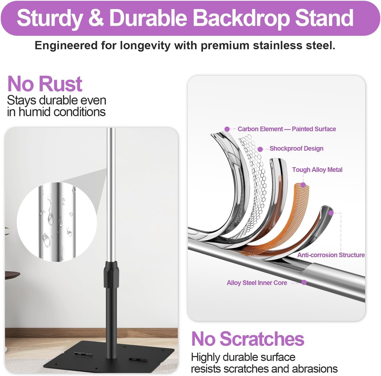 EMART Backdrop Stand Heavy Duty, 10x10Ft Pipe and Drape Backdrop Stand, Stable Background System Kit with 2 Metal Bases, 12 Stainless Steel Poles for Parties, Wedding, Birthday, Photography