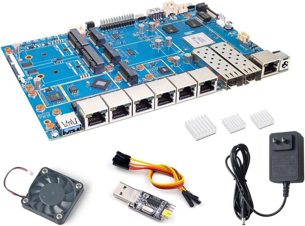 Banana Pi BPI-R4 Pro 8X/4E WiFi 7 Wireless Dual-Band WiFi Router Board OpenWRT, MediaTek MT7988A30K DMIPS SoC - 2X 10GbE SFP&RJ45, 4X 2.5GbE LAN for NAS Smart Home Gateway (Bundle1, 8X)