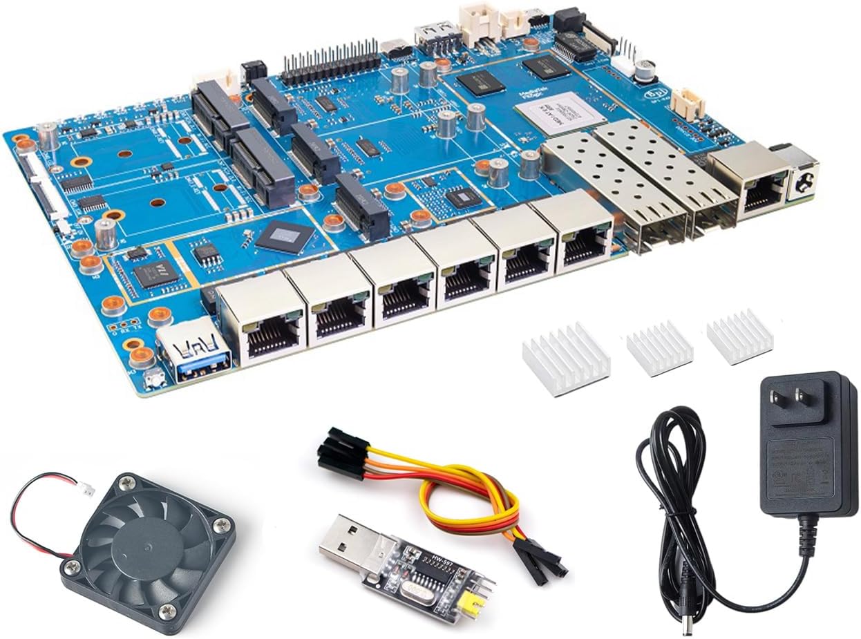 Banana Pi BPI-R4 Pro 8X/4E WiFi 7 Wireless Dual-Band WiFi Router Board OpenWRT, MediaTek MT7988A30K DMIPS SoC - 2X 10GbE SFP&RJ45, 4X 2.5GbE LAN for NAS Smart Home Gateway (Bundle1, 8X)