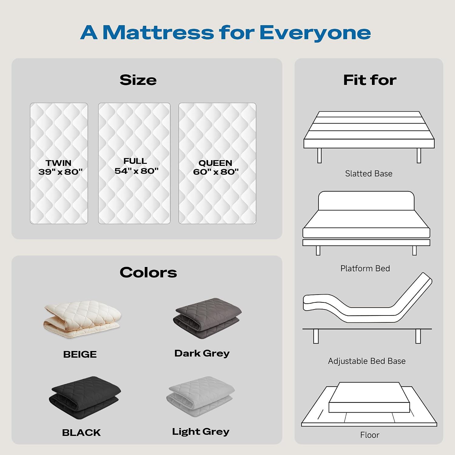 Aircliff Japanese Floor Futon Mattress Queen Size, Roll Up Tatami Mat, Sleeping Pad, Shikibuton, CertiPUR-US Certified Foam Floor Bed Mattress for Sleeping, Dormitory, Guest Bed, Designed in Japan