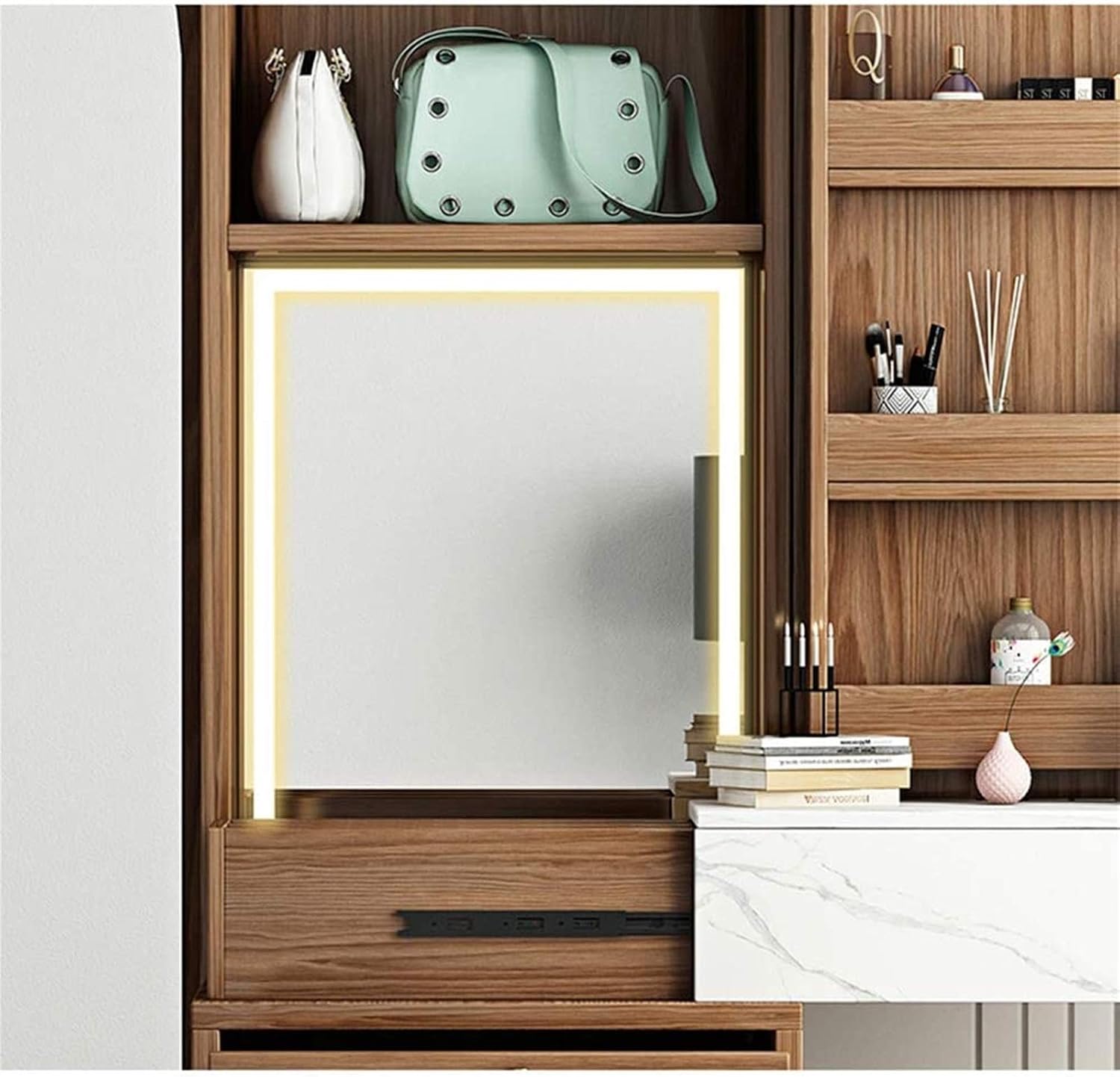 Vanity Table Set|Modern Minimalist Dressing Table | with lockers | Full-Length Mirror | Bedroom Dressing Table | Large Capacity Storage Function