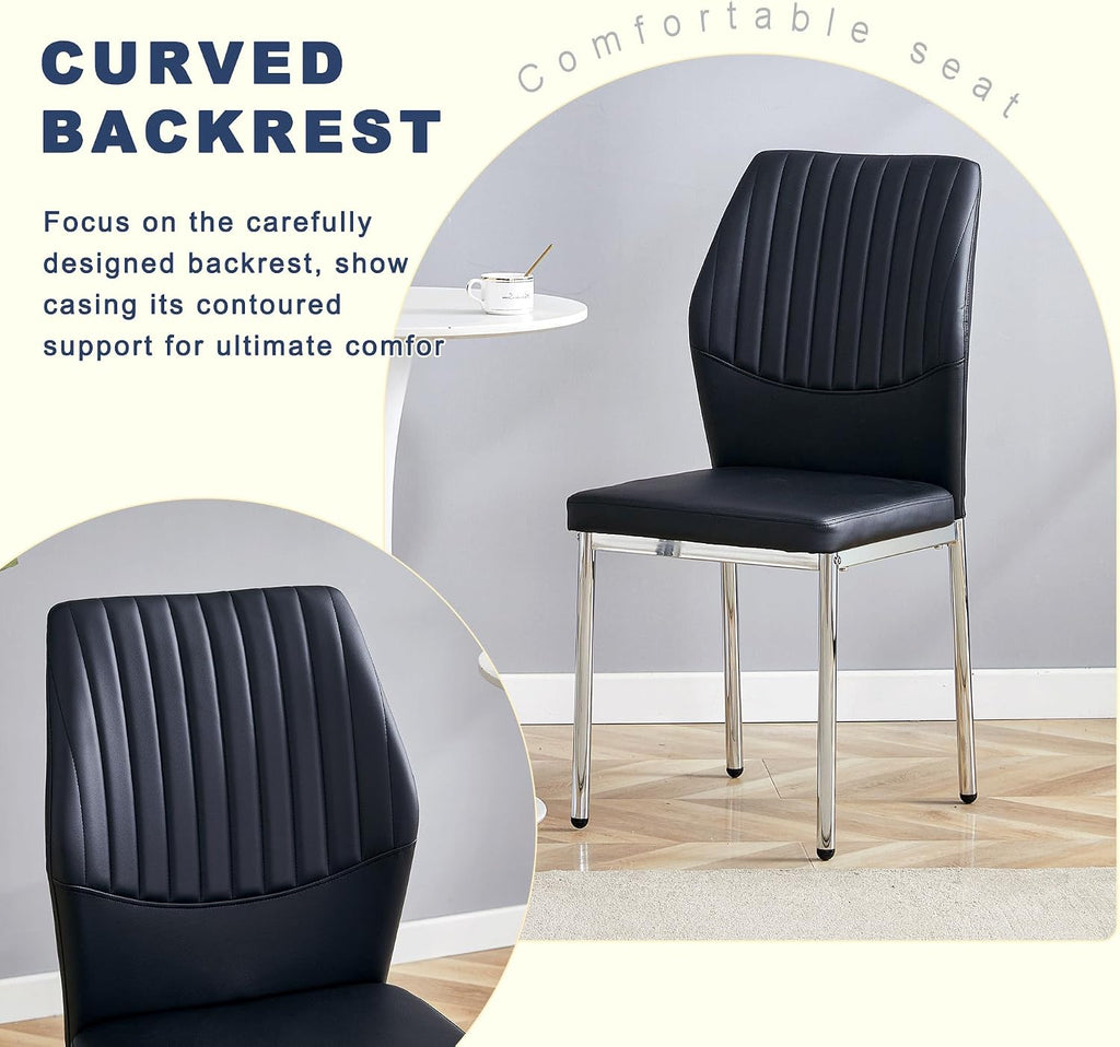 Dining Room Chairs Set of 4,Comfortable,Fashionable Soft Padded Kitchen Chairs High Backrests Metal Legs. Suitable for Living Room and Bedroom (Black+Silver Leg Set of 4)
