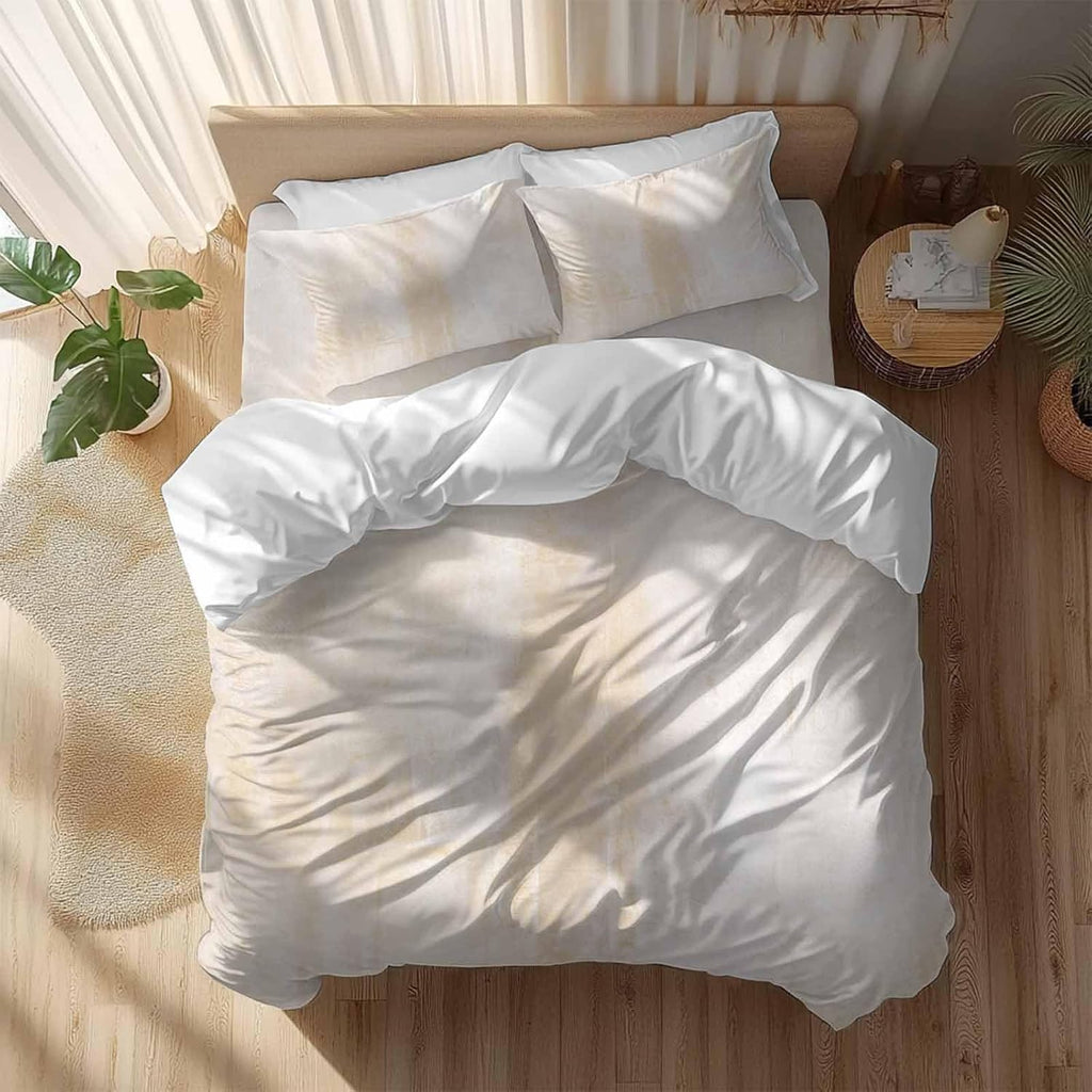 Light Beige Gradient Duvet Cover Set Queen Size 4 Pieces Modern Abstract Oil Painting Minimalist Bedding Set with Zipper Closure, 1 Comforter Cover 92x106 Inches 1 Flat Sheet & 2 Pillow Cases