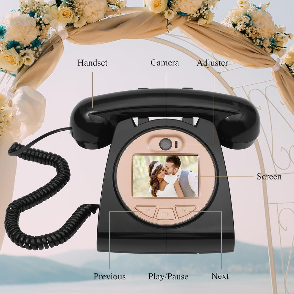 UKBW Video Audio Guest Book Wedding Phone, 1080P HD Video Audio Phone Guestbook, Preserve Your Special Occasions, Ideal for Wedding Bridal Shower, Birthday, Graduations, Baby Shower(Black)