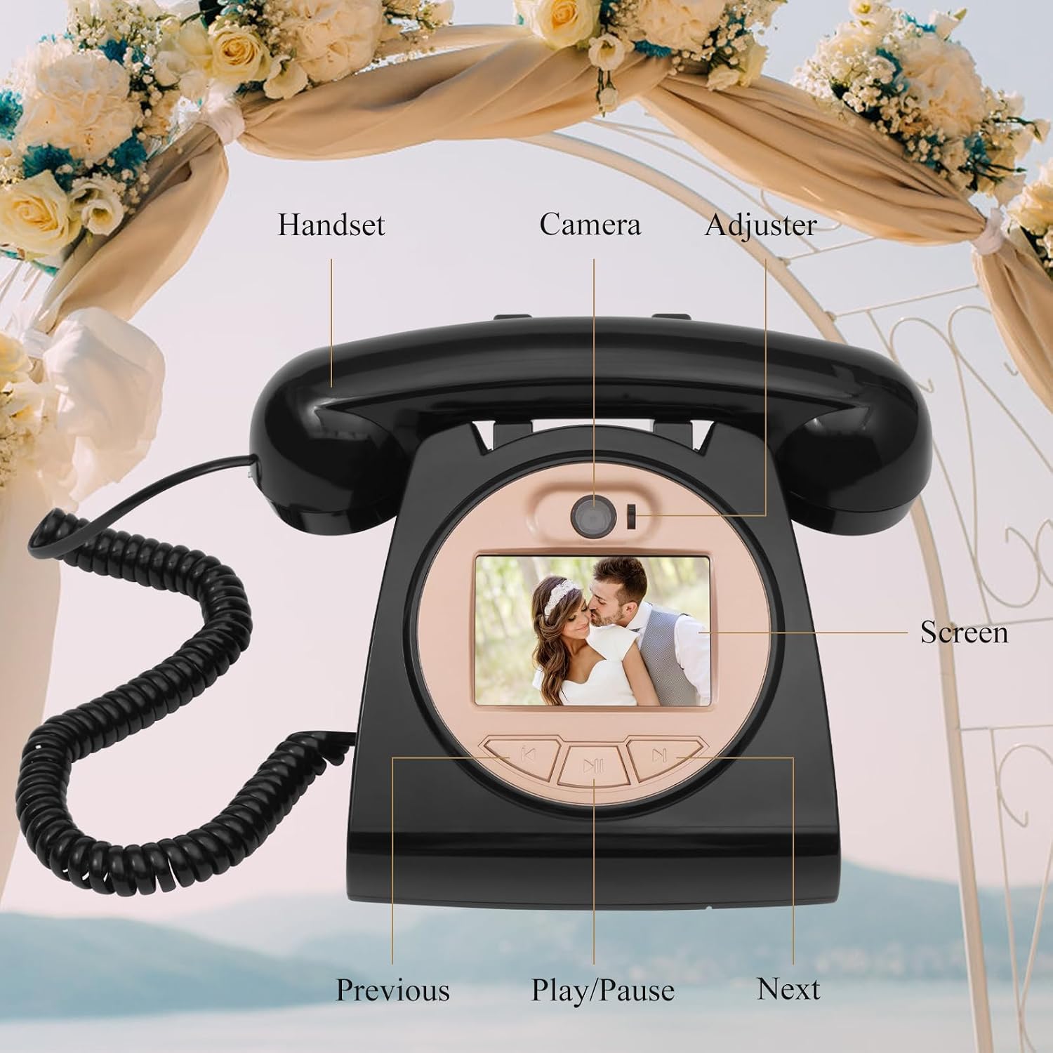 UKBW Video Audio Guest Book Wedding Phone, 1080P HD Video Audio Phone Guestbook, Preserve Your Special Occasions, Ideal for Wedding Bridal Shower, Birthday, Graduations, Baby Shower(Black)