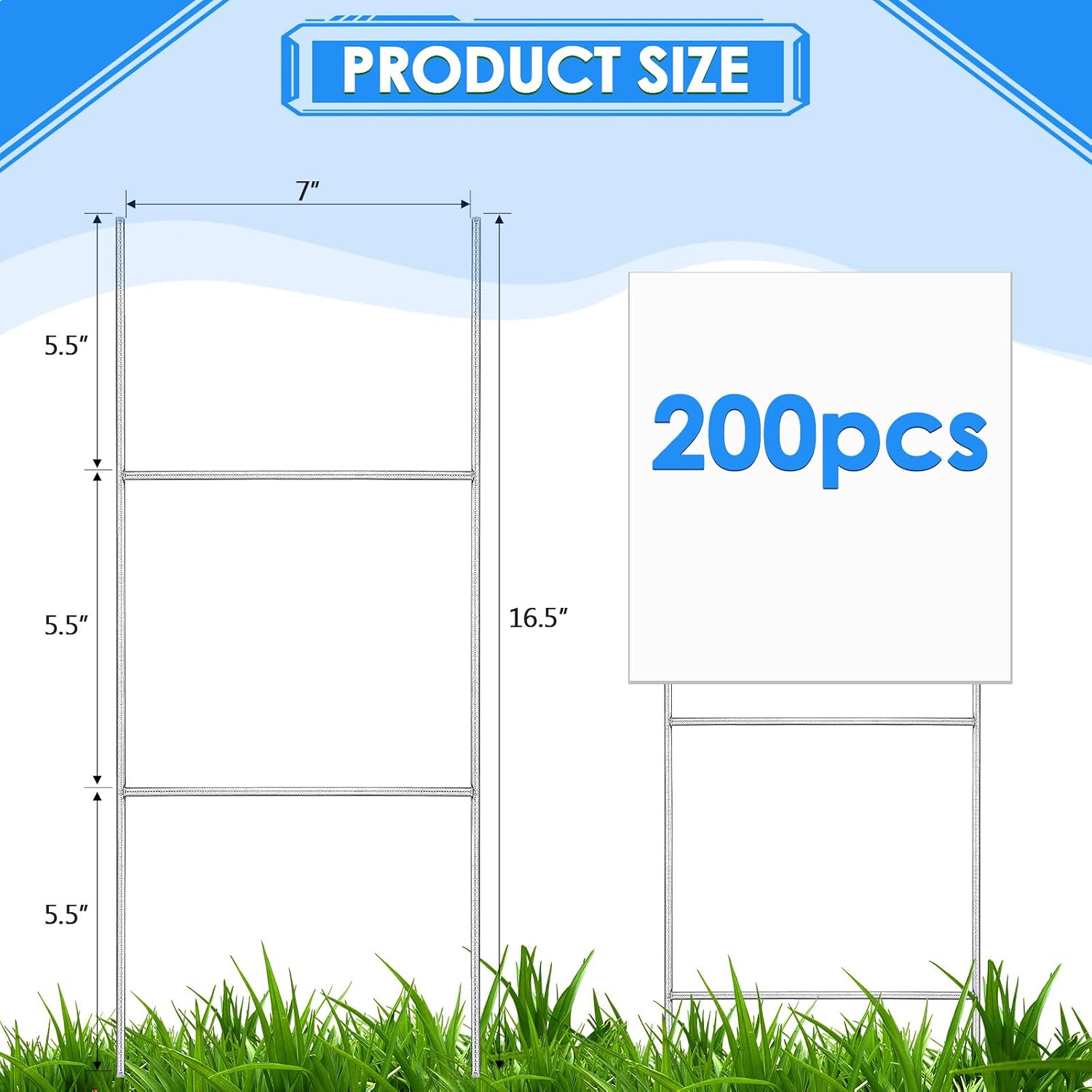 Zonon 200 Pcs H Stakes for Yard Signs 16.5'' x 7'' Heavy Duty Metal H Frame Wire Stakes Weatherproof Metal Holder for 4mm 5mm Corrugated Signs Guidepost Yard Decoration