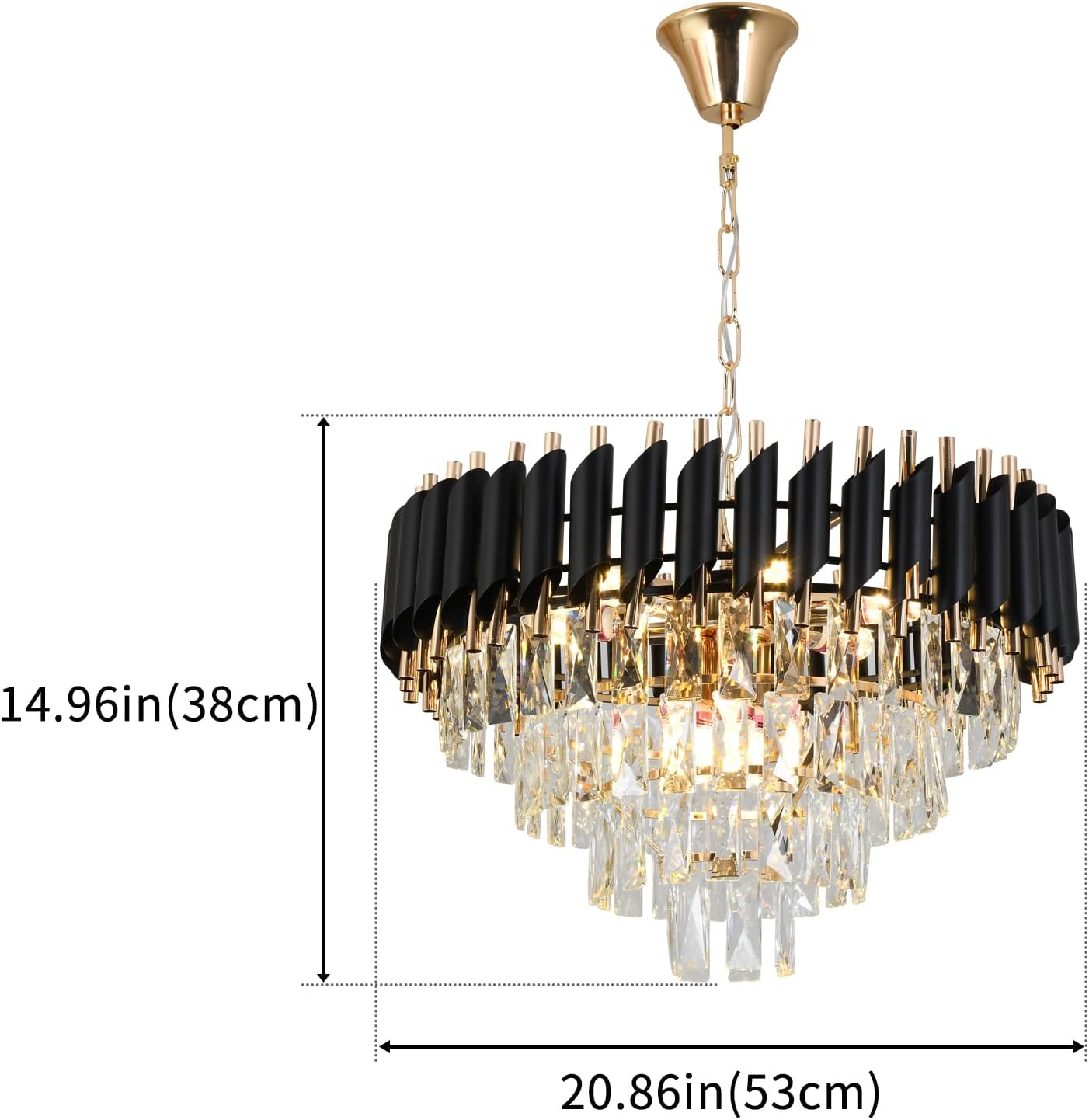 Modern Crystal Chandelier, 9-Light Black and Gold Round Pendant Light Fixture, 23.6' Luxury Hanging Ceiling Light for Dining Room, Living Room, Kitchen Island, Bedroom, Entryway, E12 Base