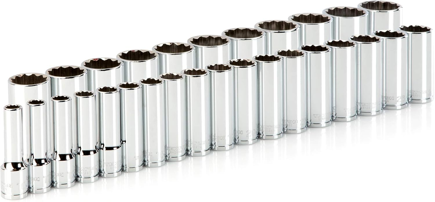 TEKTON 1/2 Inch Drive Deep 12-Point Socket Set, 29-Piece (10-38 mm) | SHD92016