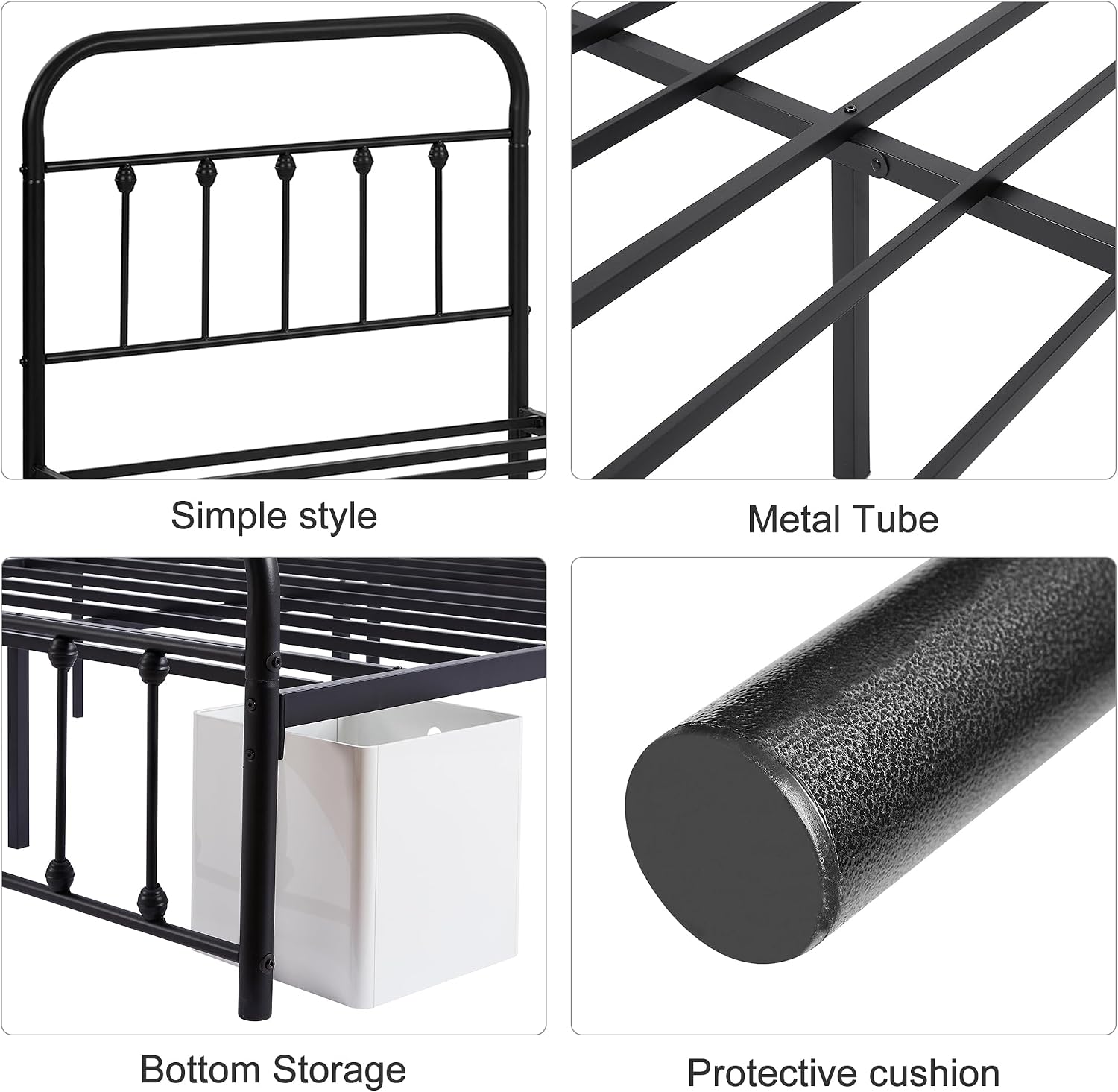 VECELO Twin Size Victorian Style Metal Bed Frame with Headboard Classic Metal Platform Bed Frame Mattress Foundation with Footboard/Under Bed Storage/No Box Spring Classic Black 2 Set