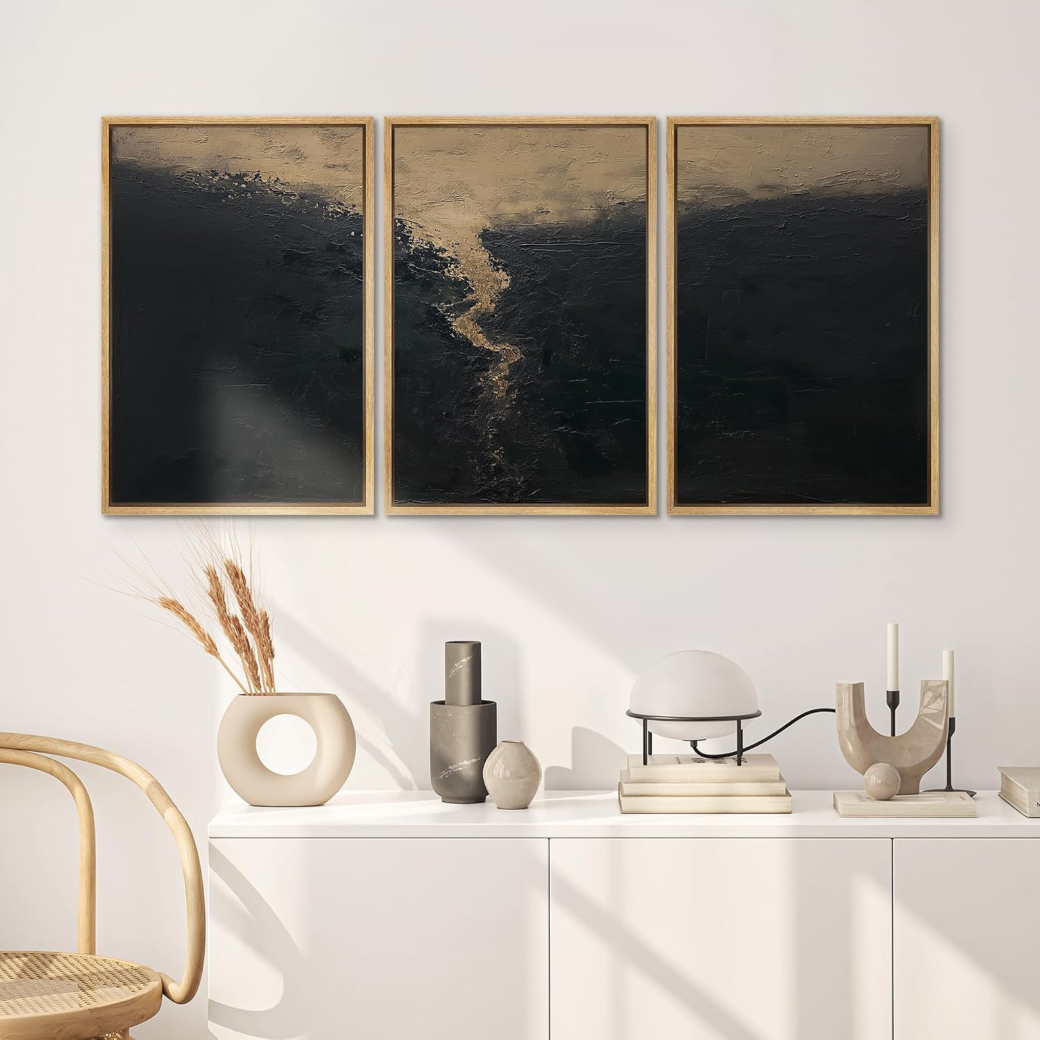 SIGNWIN Framed Canvas Print Wall Art Set Dark Horizon Abstract Black and Gold Illustrations Modern Scenic Colorful Ultra for Living Room, Bedroom, Office - 24'x36'x3 Natural
