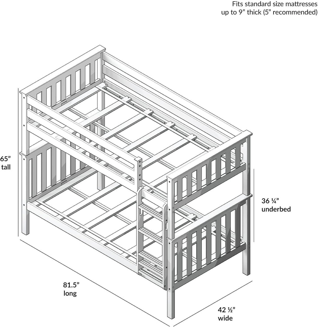 Plank+Beam Wooden Bunk Bed, Classic Twin Over Twin Platform Bed Frame with Ladder and Wood Slats for Adult, Space Saving Bed, Easy to Assemble, No Box Spring Needed, Blue
